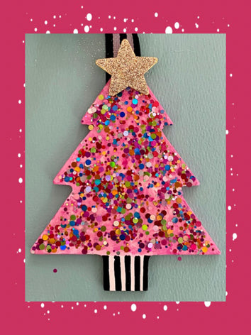 Glitter Wooden Tree Ornament/Pink