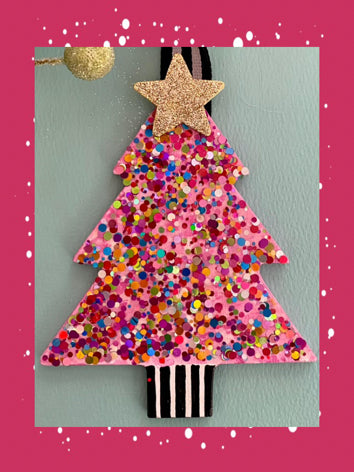 Glitter Wooden Tree Ornament/Pink