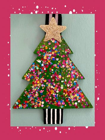 Glitter Wooden Tree Ornament/Green