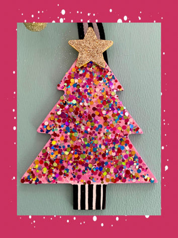 Glitter Wooden Tree Ornament/Pink